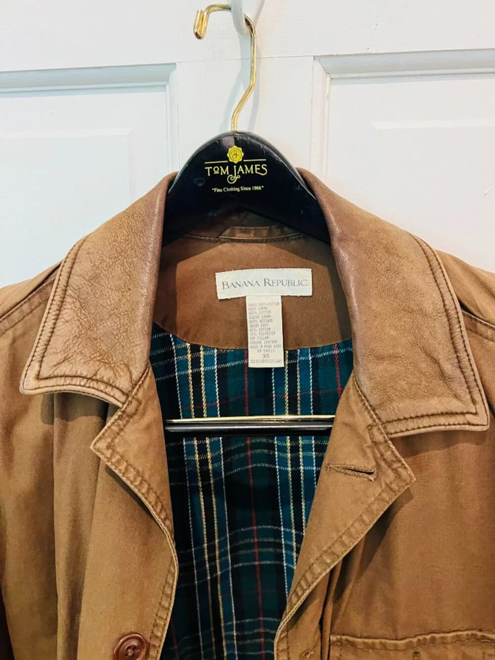 Vintage 90s Banana Republic Mens XS Flannel Lined Leather Collar Chore Jacket